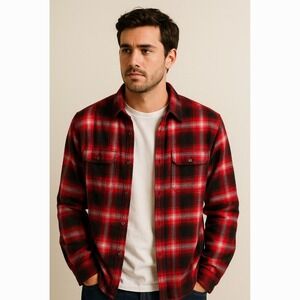 George Red Plaid Flannel Shirt Mens XL Grunge Lumberjack 70s Retro Vibes Outdoor